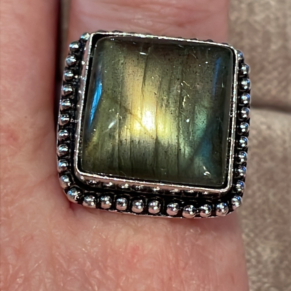 Labradorite Square Silver Ring Natural Gemstone N… - image 5